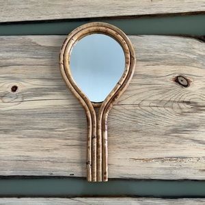Vintage Bamboo Rattan Hand Mirror MCM Vanity Pin Up Retro Traditional